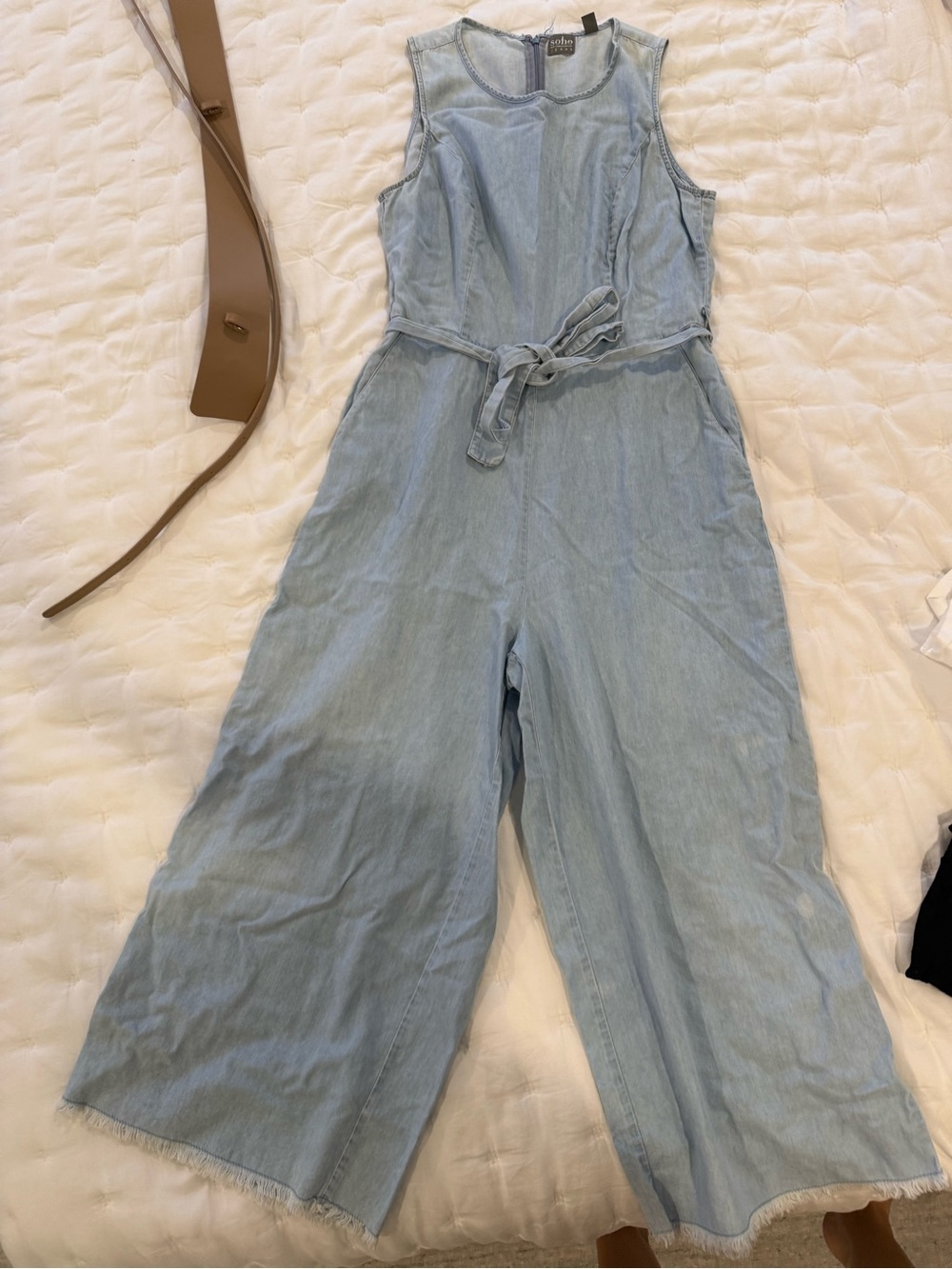 Soho Light Blue Denim Jumpsuit with Tie Waist